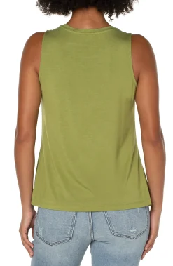 Tops-Liverpool Los Angeles PETITE SLEEVELESS SCOOP NECK TANK Avocado