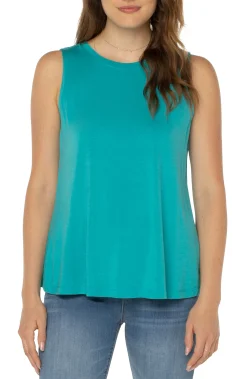 Tops-Liverpool Los Angeles PETITE SLEEVELESS SCOOP NECK TANK Baltic