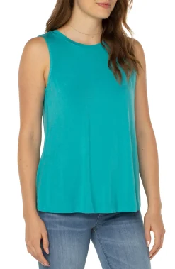 Tops-Liverpool Los Angeles PETITE SLEEVELESS SCOOP NECK TANK Baltic