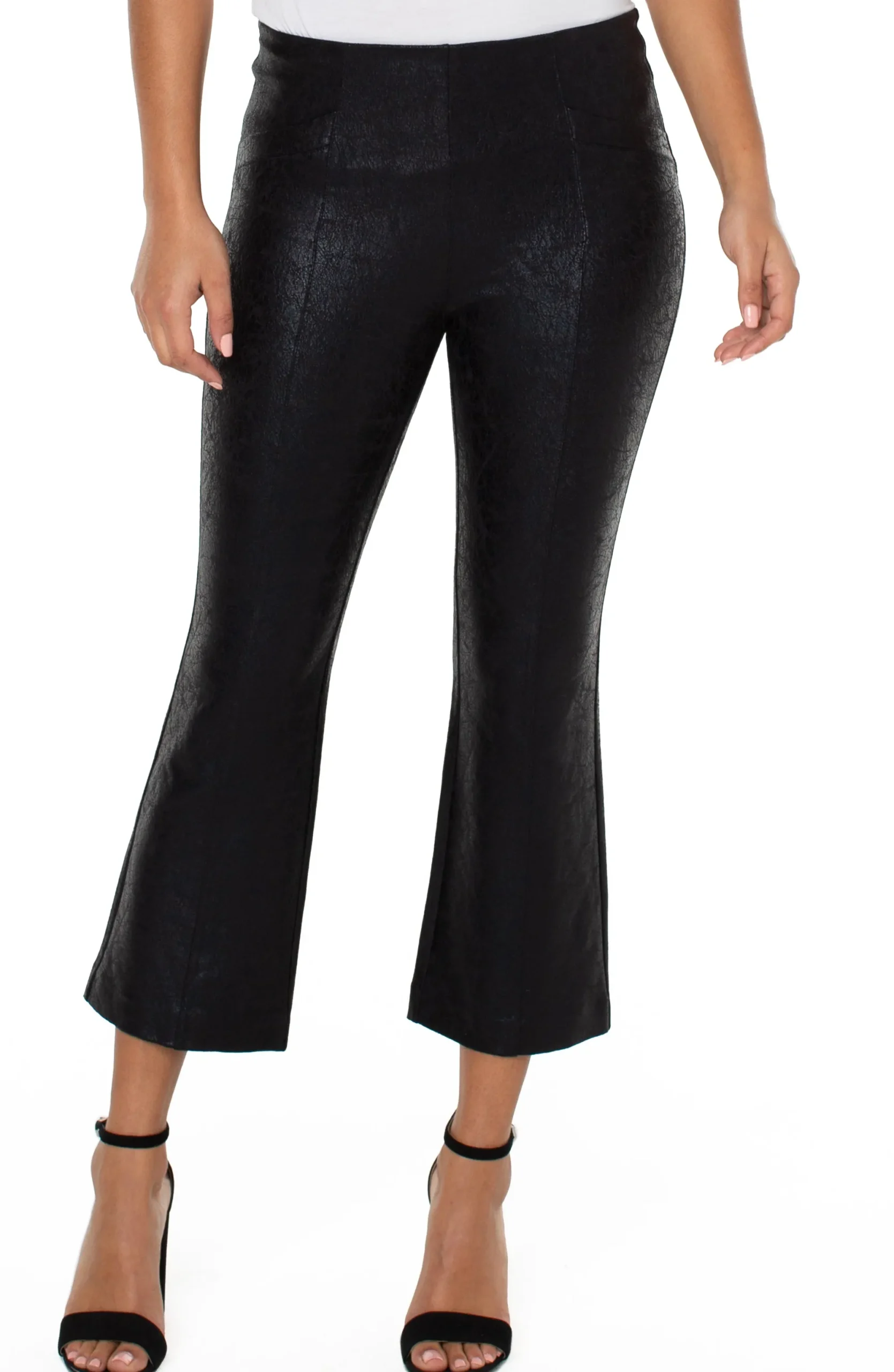 Pants-Liverpool Los Angeles PETITE STELLA KICK FLARE WITH WELT POCKETS Blackcracklecoated
