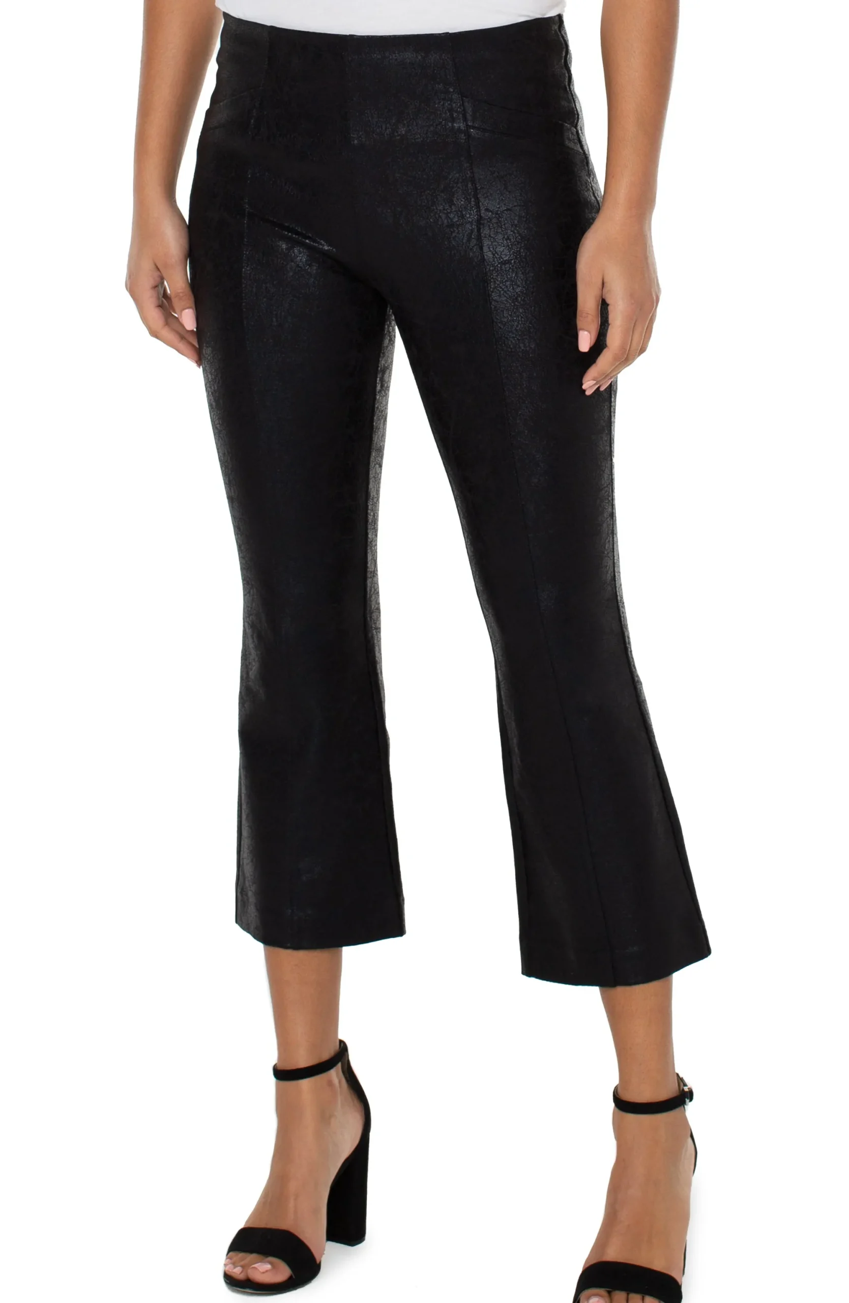 Pants-Liverpool Los Angeles PETITE STELLA KICK FLARE WITH WELT POCKETS Blackcracklecoated