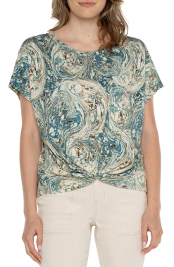 Tops-Liverpool Los Angeles PETITE TWIST FRONT DOLMAN KNIT TEE Oceanblueecrumarble