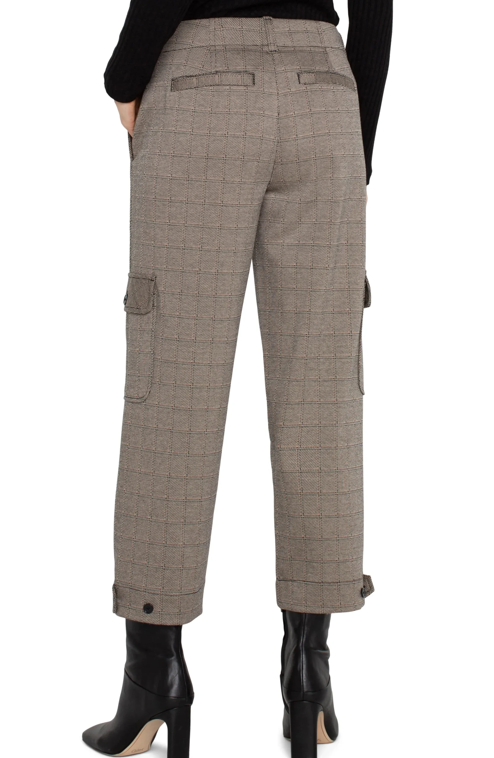 Pants-Liverpool Los Angeles PETITE UTILITY CARGO CROP WITH TAB HEM Peppercornplaid
