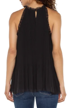 Tops-Liverpool Los Angeles PLEATED HALTER TOP WITH RUFFLES Black