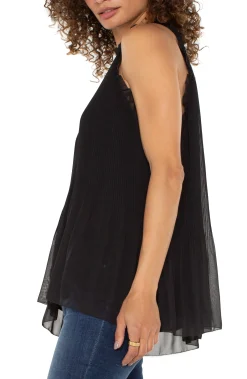 Tops-Liverpool Los Angeles PLEATED HALTER TOP WITH RUFFLES Black