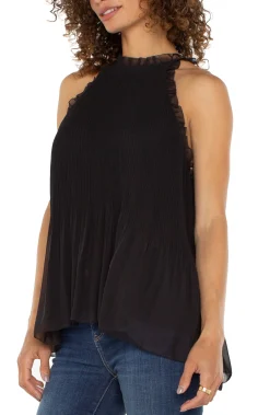 Tops-Liverpool Los Angeles PLEATED HALTER TOP WITH RUFFLES Black