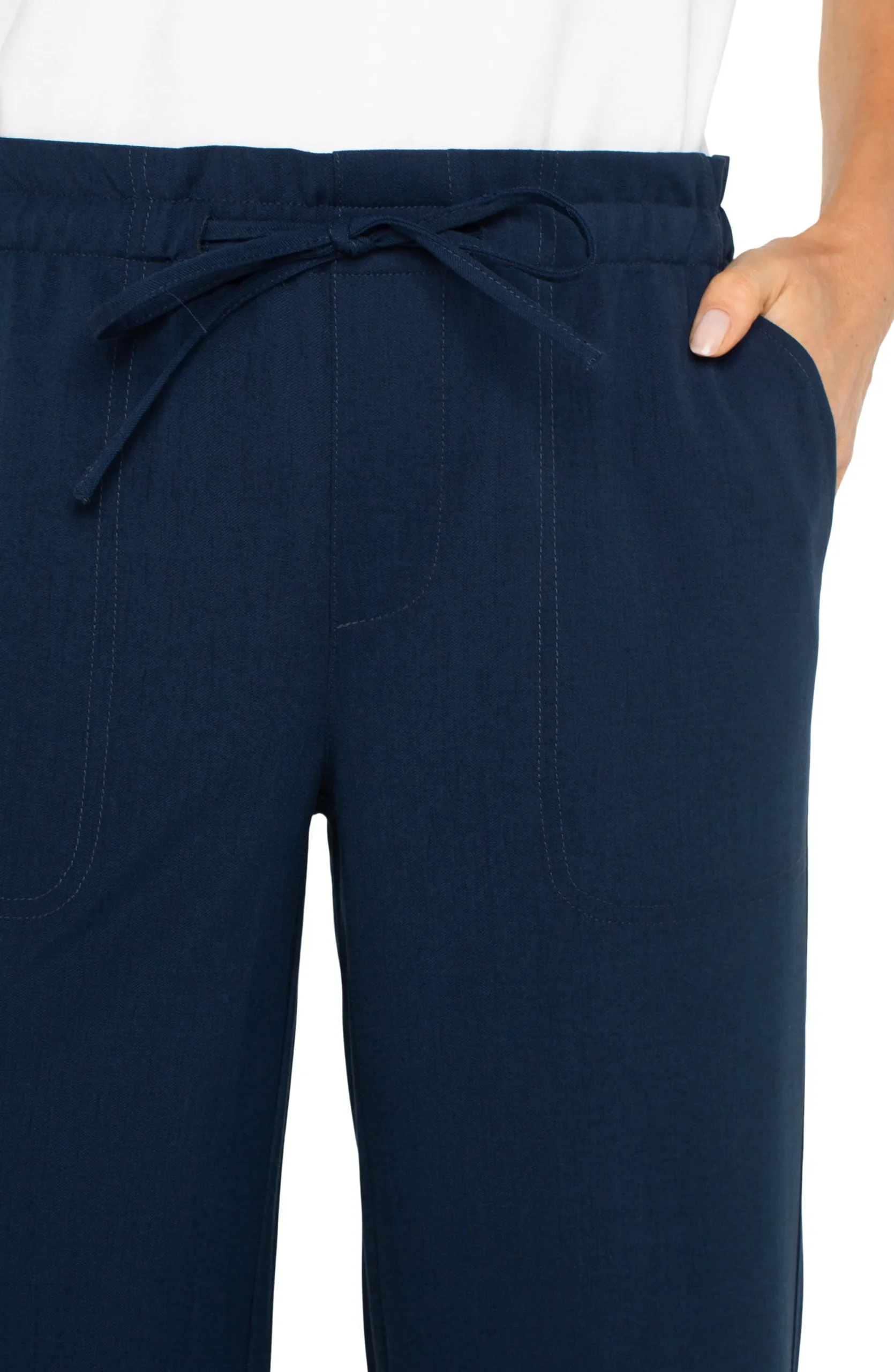 Pants|Knit Pull-On-Liverpool Los Angeles PULL-ON TIE WAIST WIDE LEG ANKLE Darknavy