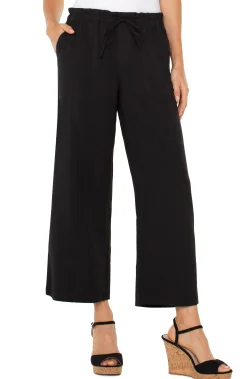 Pants|Knit Pull-On-Liverpool Los Angeles PULL-ON TIE WAIST WIDE LEG ANKLE Black