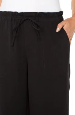 Pants|Knit Pull-On-Liverpool Los Angeles PULL-ON TIE WAIST WIDE LEG ANKLE Black