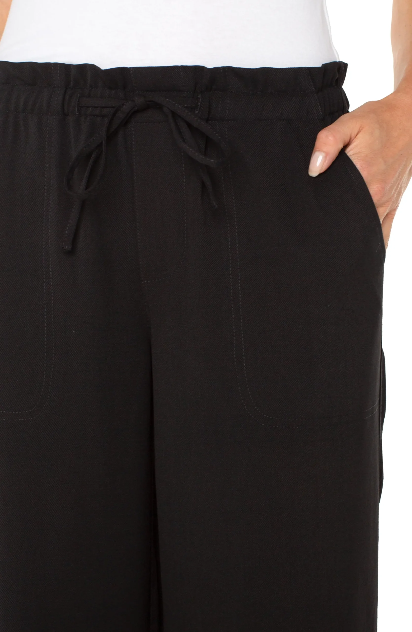 Pants|Knit Pull-On-Liverpool Los Angeles PULL-ON TIE WAIST WIDE LEG ANKLE Black