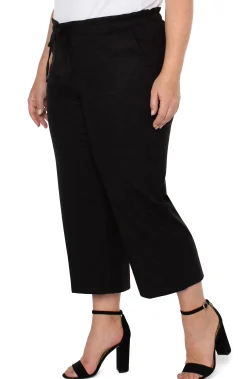 Pants-Liverpool Los Angeles PULL-ON TIE WAIST WIDE LEG ANKLE Black