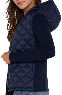 Jackets-Liverpool Los Angeles QUILTED FRONT FULL ZIP HOODED SWEATER Darknavy
