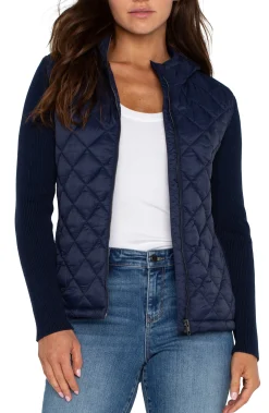 Jackets-Liverpool Los Angeles QUILTED FRONT FULL ZIP HOODED SWEATER Darknavy