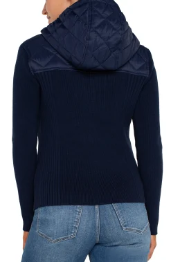 Jackets-Liverpool Los Angeles QUILTED FRONT FULL ZIP HOODED SWEATER Darknavy