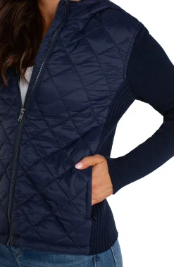 Jackets-Liverpool Los Angeles QUILTED FRONT FULL ZIP HOODED SWEATER Darknavy