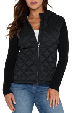 Jackets-Liverpool Los Angeles QUILTED FRONT FULL ZIP HOODED SWEATER Black