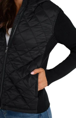 Jackets-Liverpool Los Angeles QUILTED FRONT FULL ZIP HOODED SWEATER Black
