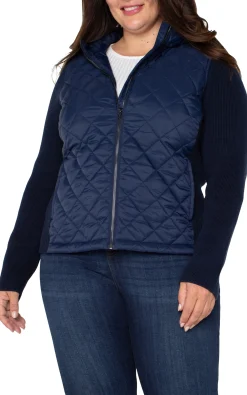 Jackets-Liverpool Los Angeles QUILTED FRONT FULL ZIP HOODED SWEATER Darknavy