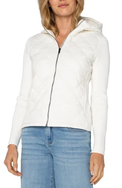 Jackets-Liverpool Los Angeles QUILTED FRONT FULL ZIP HOODED SWEATER Porcelain