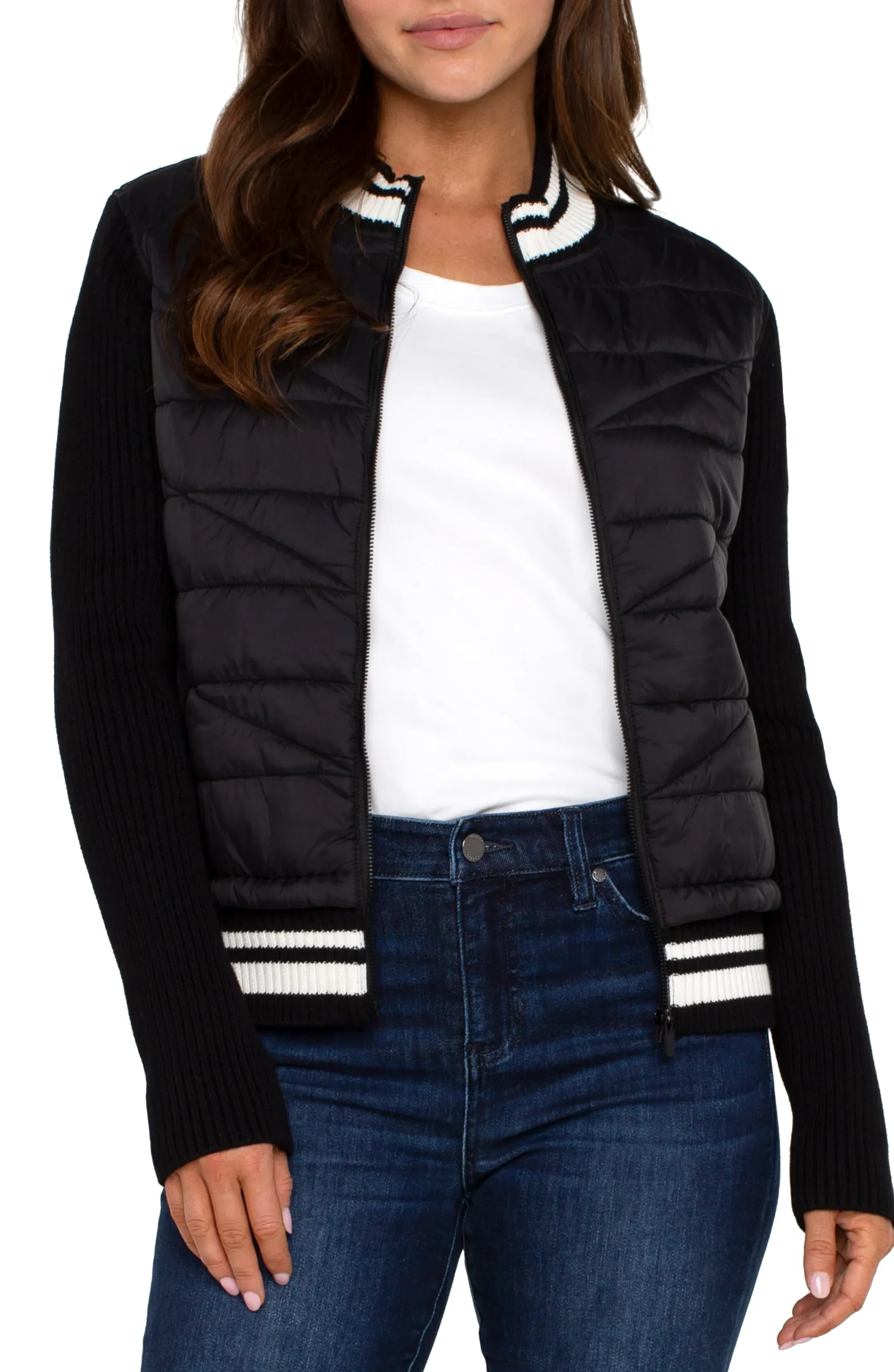 Jackets-Liverpool Los Angeles QUILTED FRONT FULL ZIP SWEATER Black