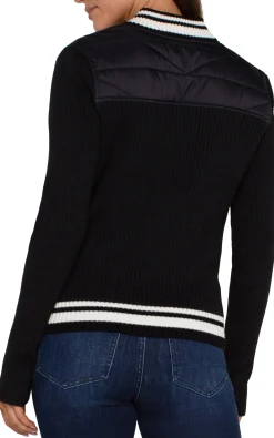 Jackets-Liverpool Los Angeles QUILTED FRONT FULL ZIP SWEATER Black