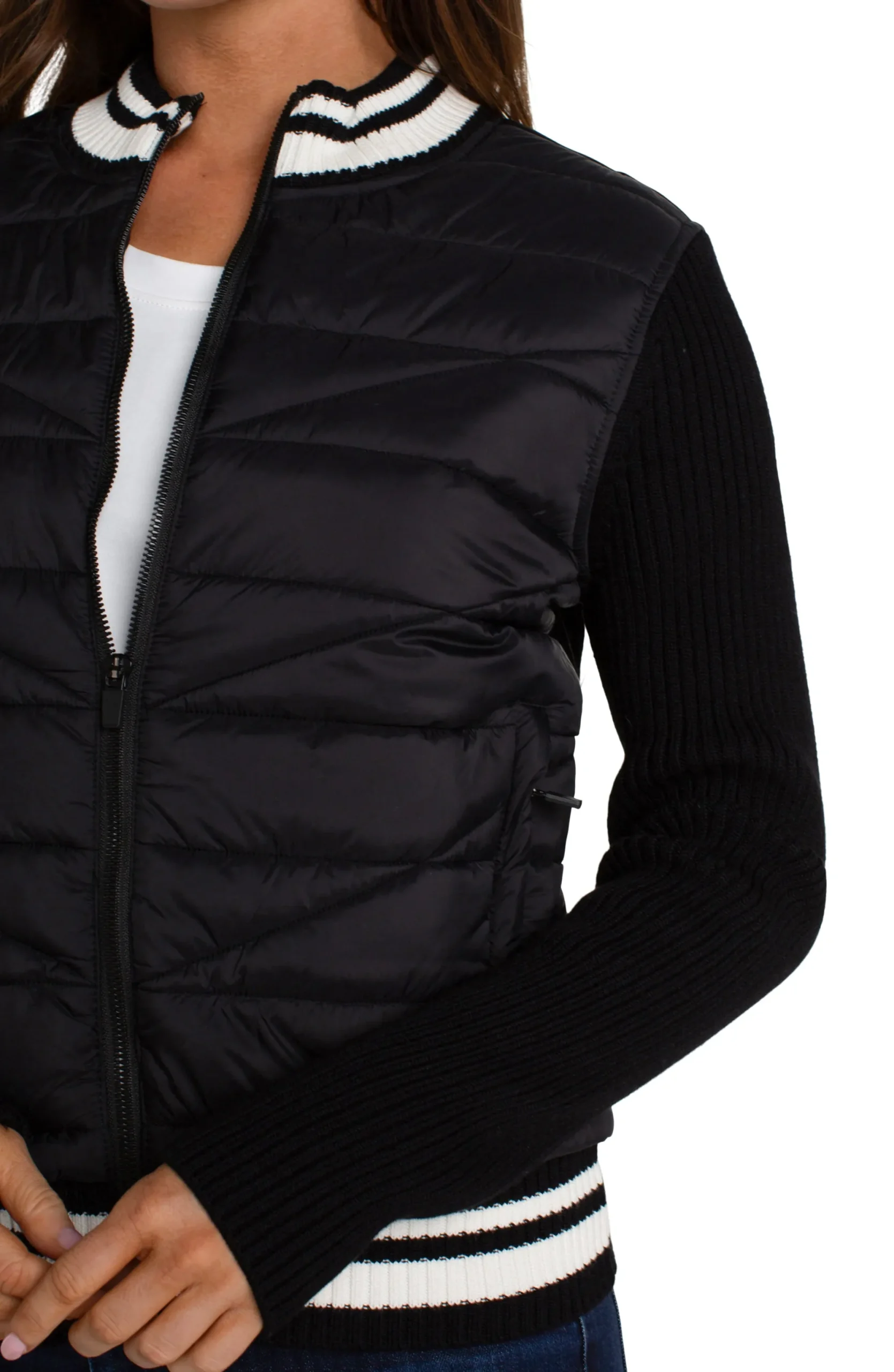 Jackets-Liverpool Los Angeles QUILTED FRONT FULL ZIP SWEATER Black