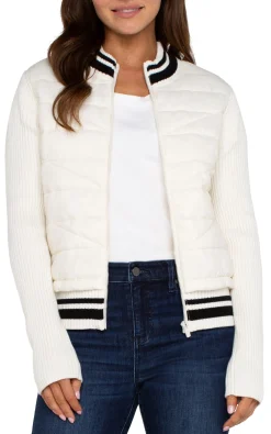 Jackets-Liverpool Los Angeles QUILTED FRONT FULL ZIP SWEATER Porcelain