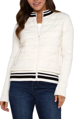 Jackets-Liverpool Los Angeles QUILTED FRONT FULL ZIP SWEATER Porcelain