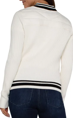 Jackets-Liverpool Los Angeles QUILTED FRONT FULL ZIP SWEATER Porcelain