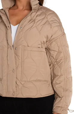 Jackets-Liverpool Los Angeles QUILTED JACKET FULL ZIP OUT HOOD Camel