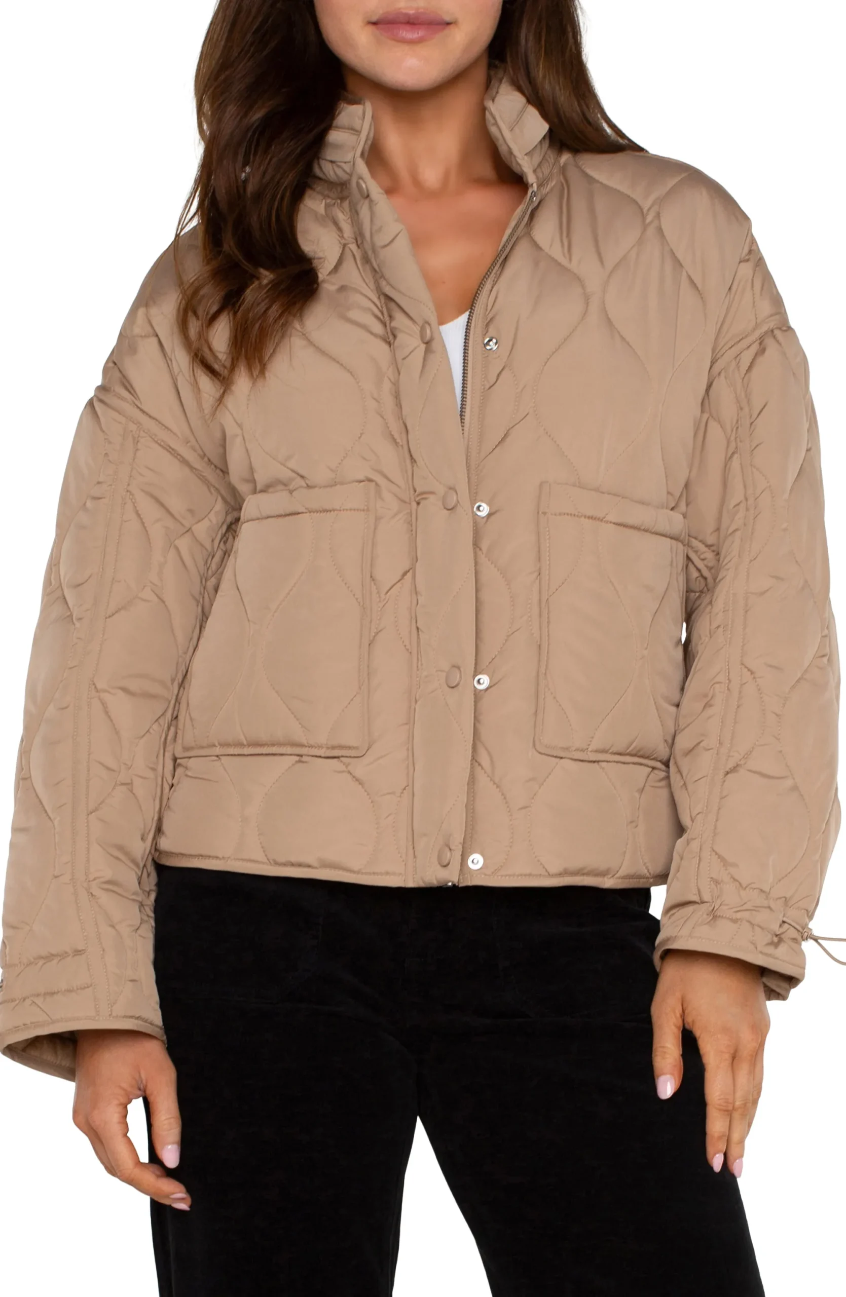 Jackets-Liverpool Los Angeles QUILTED JACKET FULL ZIP OUT HOOD Camel