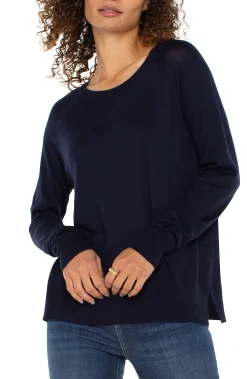 Sweaters-Liverpool Los Angeles RAGLAN SWEATER WITH SIDE SLITS Darknavy