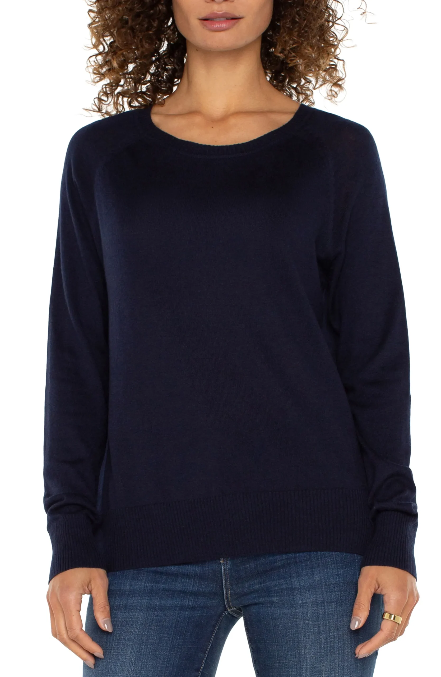 Sweaters-Liverpool Los Angeles RAGLAN SWEATER WITH SIDE SLITS Darknavy
