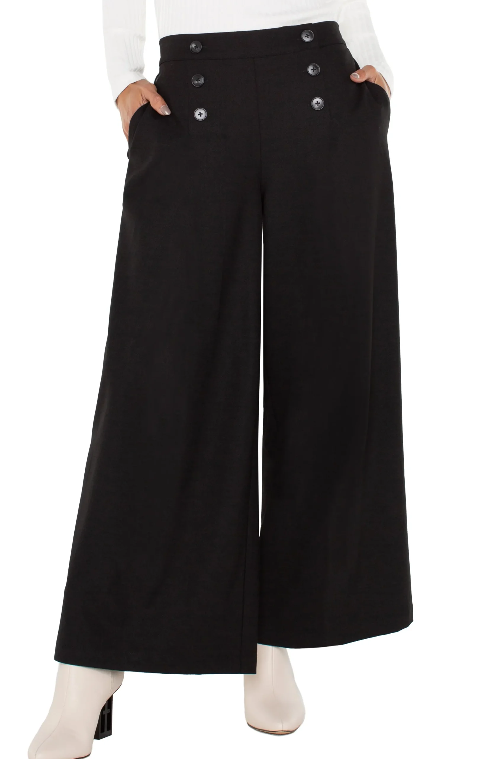 Pants-Liverpool Los Angeles SAILOR CROP WIDE LEG Black