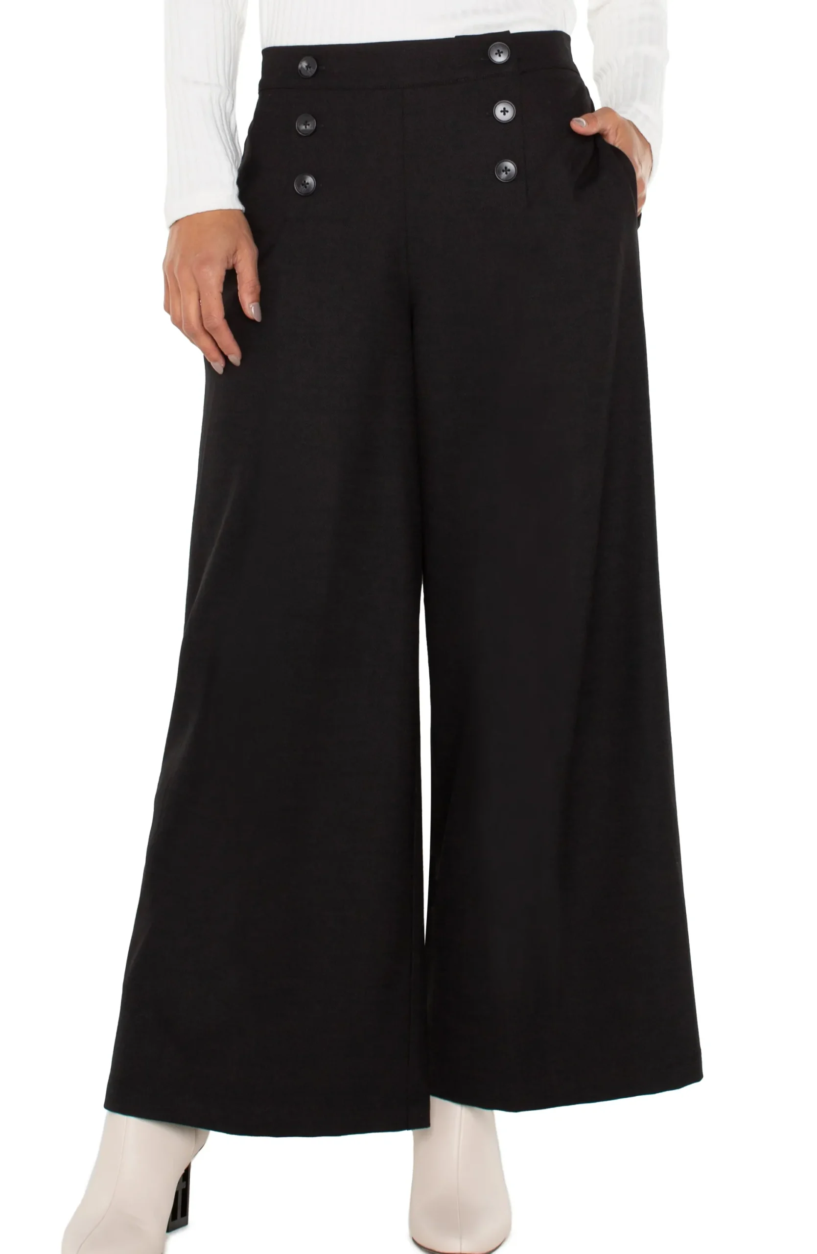 Pants-Liverpool Los Angeles SAILOR CROP WIDE LEG Black