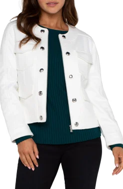 Jackets-Liverpool Los Angeles SCOOP NECK QUILTED ZIP JACKET Porcelain