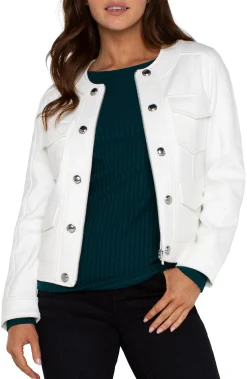 Jackets-Liverpool Los Angeles SCOOP NECK QUILTED ZIP JACKET Porcelain
