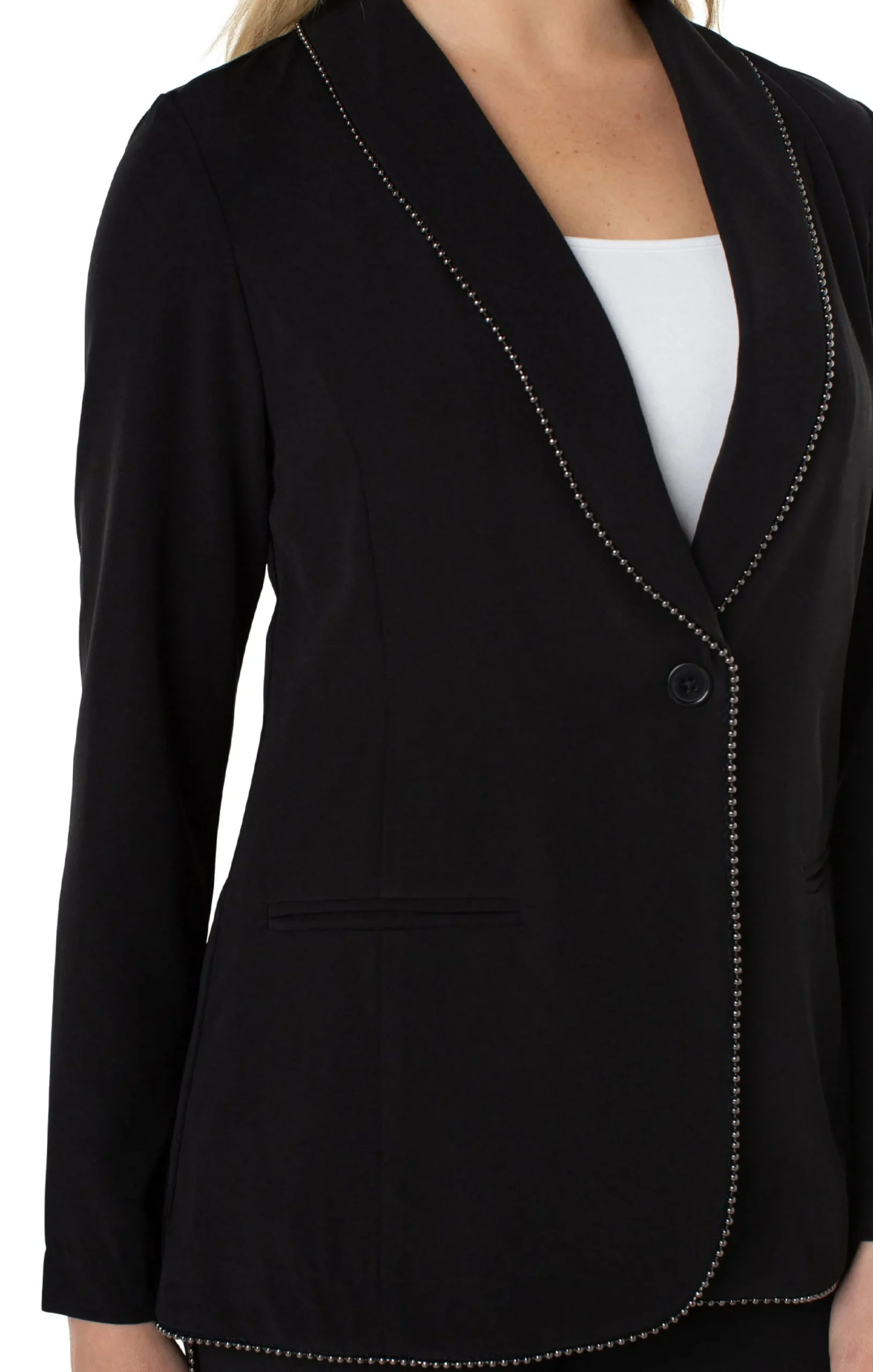 Jackets-Liverpool Los Angeles SHAWL COLLAR BLAZER WITH CHAIN DETAIL Black