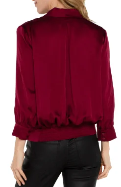 Tops-Liverpool Los Angeles SHAWL WRAP FRONT BRACELET SLEEVE BLOUSE Pinotnoir