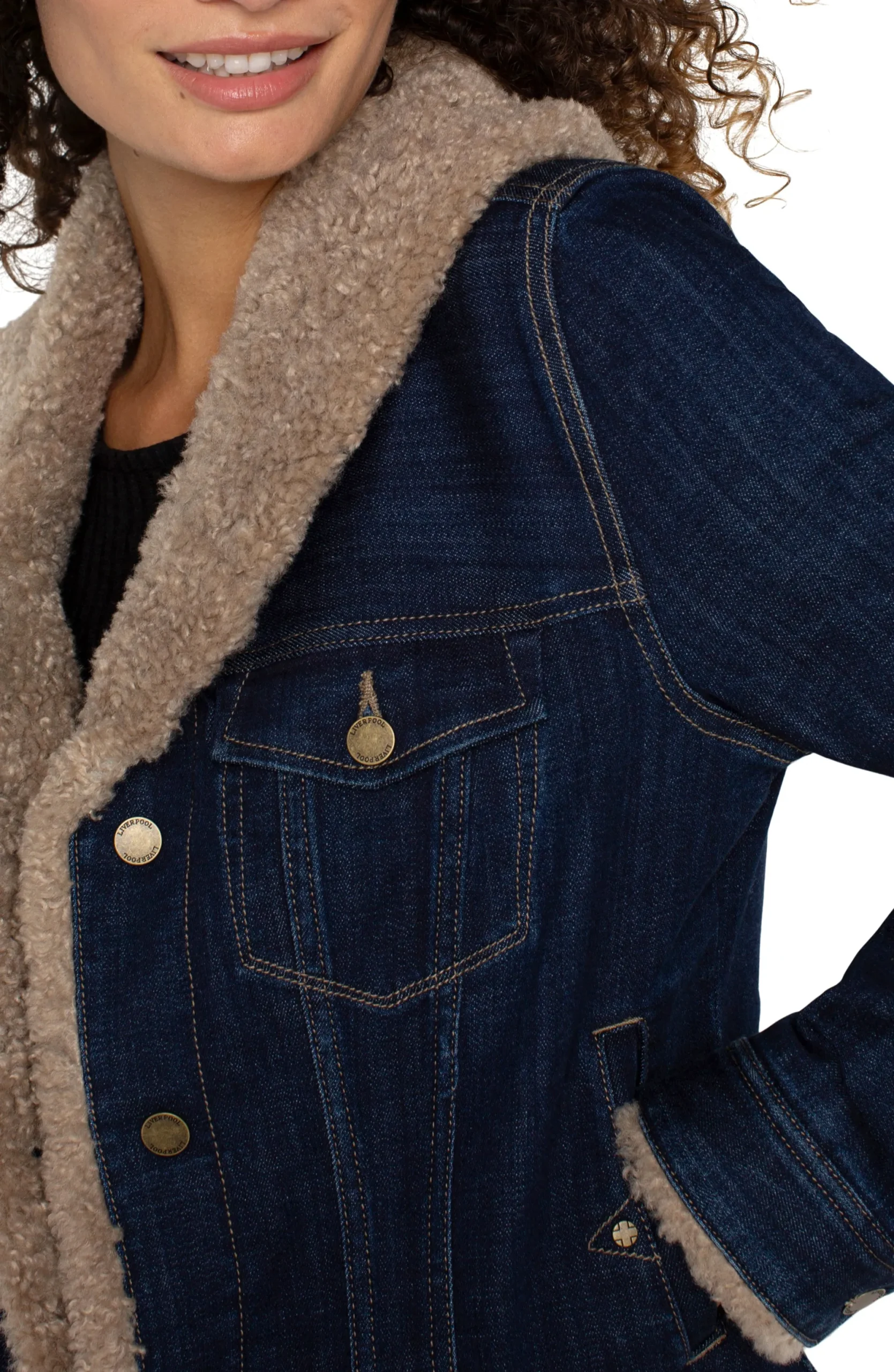 Jackets-Liverpool Los Angeles SHERPA COLLAR TRUCKER JACKET Rinse