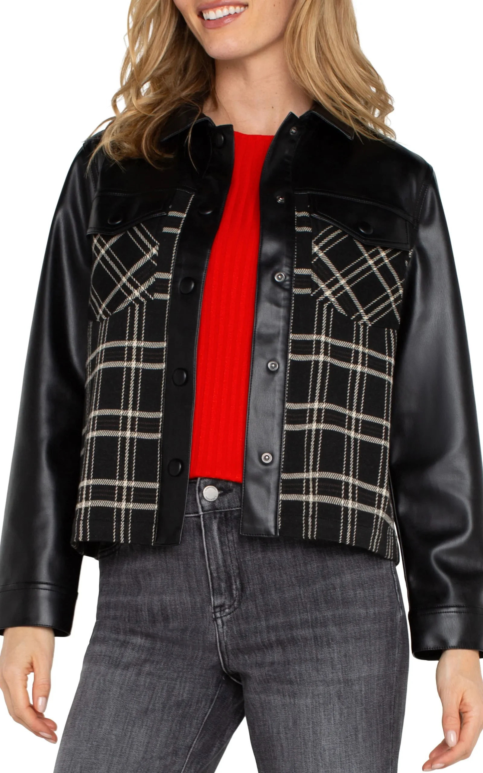 Jackets-Liverpool Los Angeles SHIRT JACKET WITH BLOCKING Blackoatmealwindowpane