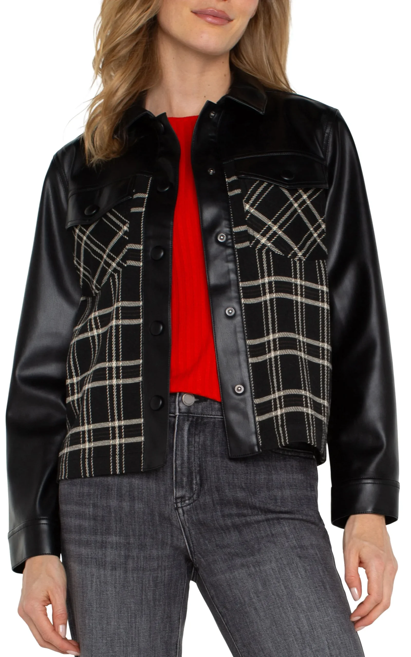Jackets-Liverpool Los Angeles SHIRT JACKET WITH BLOCKING Blackoatmealwindowpane