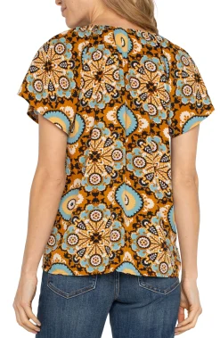 Tops|Tops-Liverpool Los Angeles SHORT FLUTTER SLEEVE RAGLAN WOVEN TOP Oceanjaspermulti