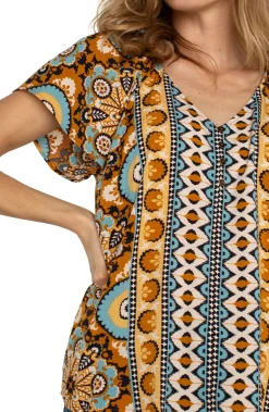 Tops|Tops-Liverpool Los Angeles SHORT FLUTTER SLEEVE RAGLAN WOVEN TOP Oceanjaspermulti