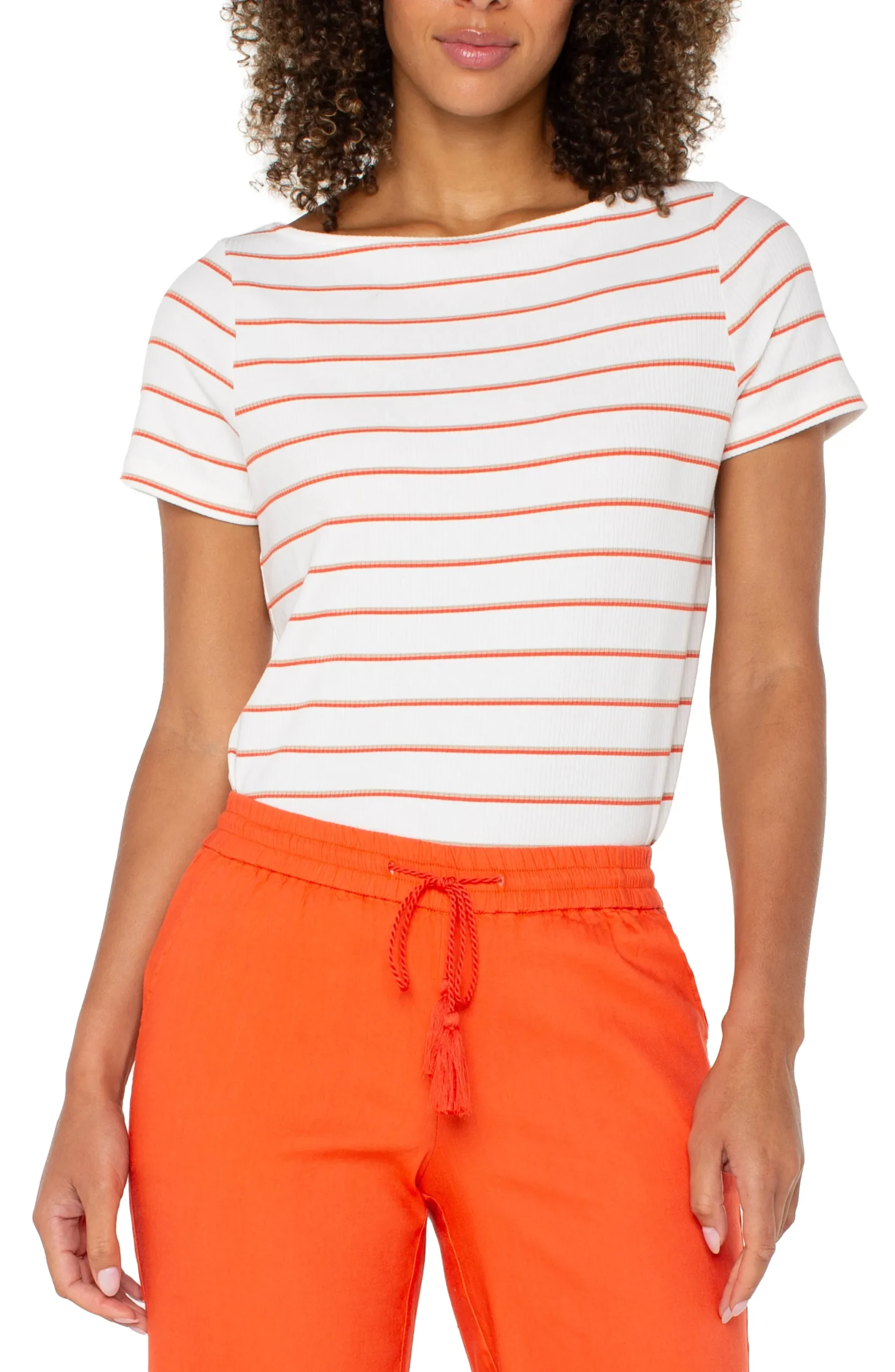Tees-Liverpool Los Angeles SHORT SLEEVE BOATNECK KNIT TOP Whippedcreamclementinestripe