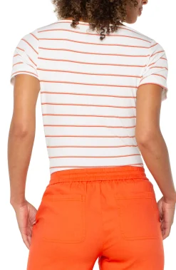 Tees-Liverpool Los Angeles SHORT SLEEVE BOATNECK KNIT TOP Whippedcreamclementinestripe