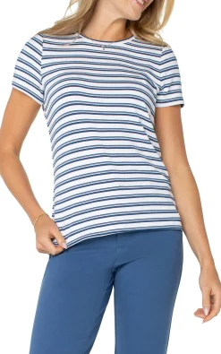 Tees-Liverpool Los Angeles SHORT SLEEVE CREW NECK CLASSIC KNIT TEE Whiteindigoduskstripe
