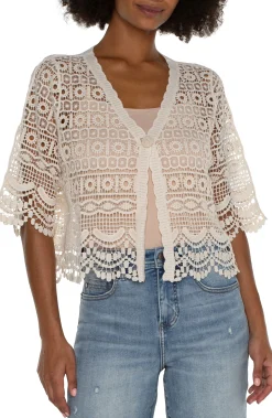 Jackets-Liverpool Los Angeles SHORT SLEEVE LACE BOLERO Antiqueivory