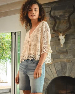 Jackets-Liverpool Los Angeles SHORT SLEEVE LACE BOLERO Antiqueivory