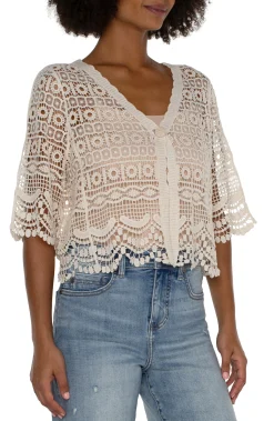 Jackets-Liverpool Los Angeles SHORT SLEEVE LACE BOLERO Antiqueivory